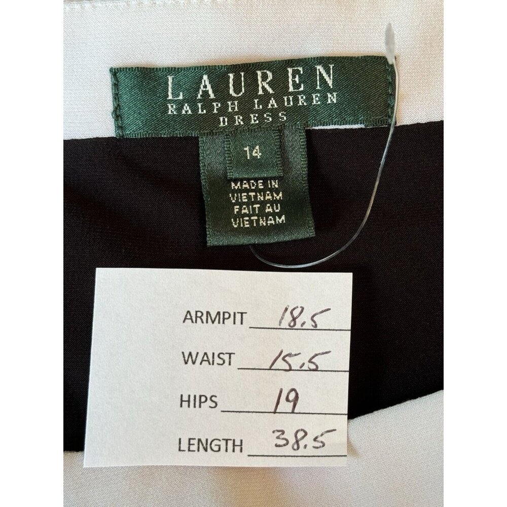 Lauren Ralph Lauren Women Career Dress 14 Black White Ruched 3/4 Sleeve Office - Picture 2 of 10